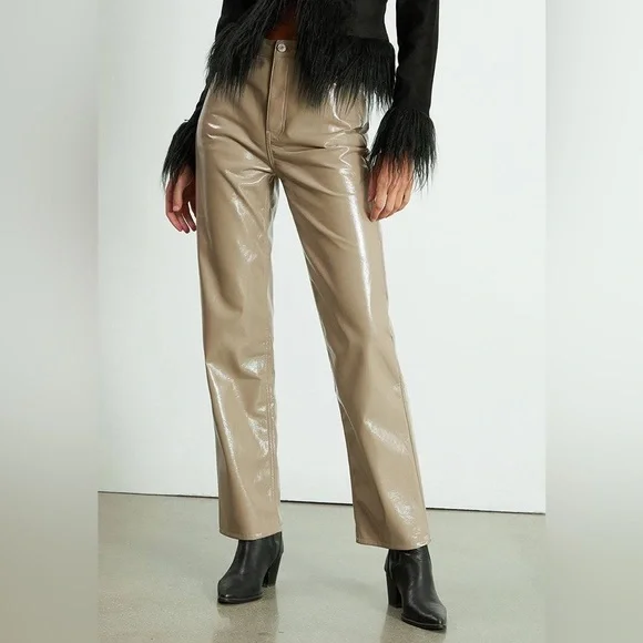 PacSun Lacquered Boyfriend Pants in Taupe - Picture 2 of 9